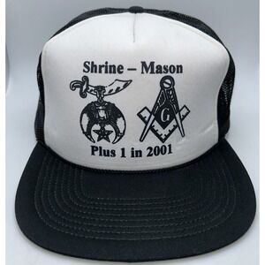 Shriner Mason Classic White‎ Black Hat SnapBack Masonic San Sun Vintage